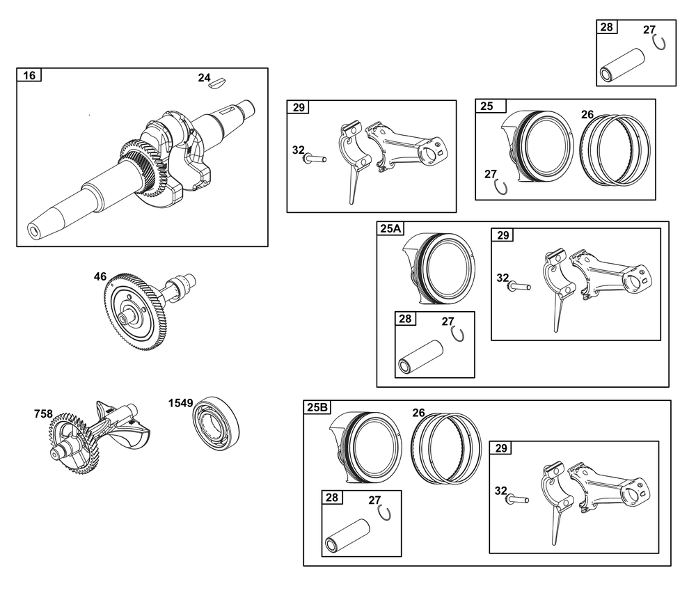 Crankshaft Group Diagram and Parts List for 25V332-0047-F1 200000 - 399999 Briggs and Stratton Engine